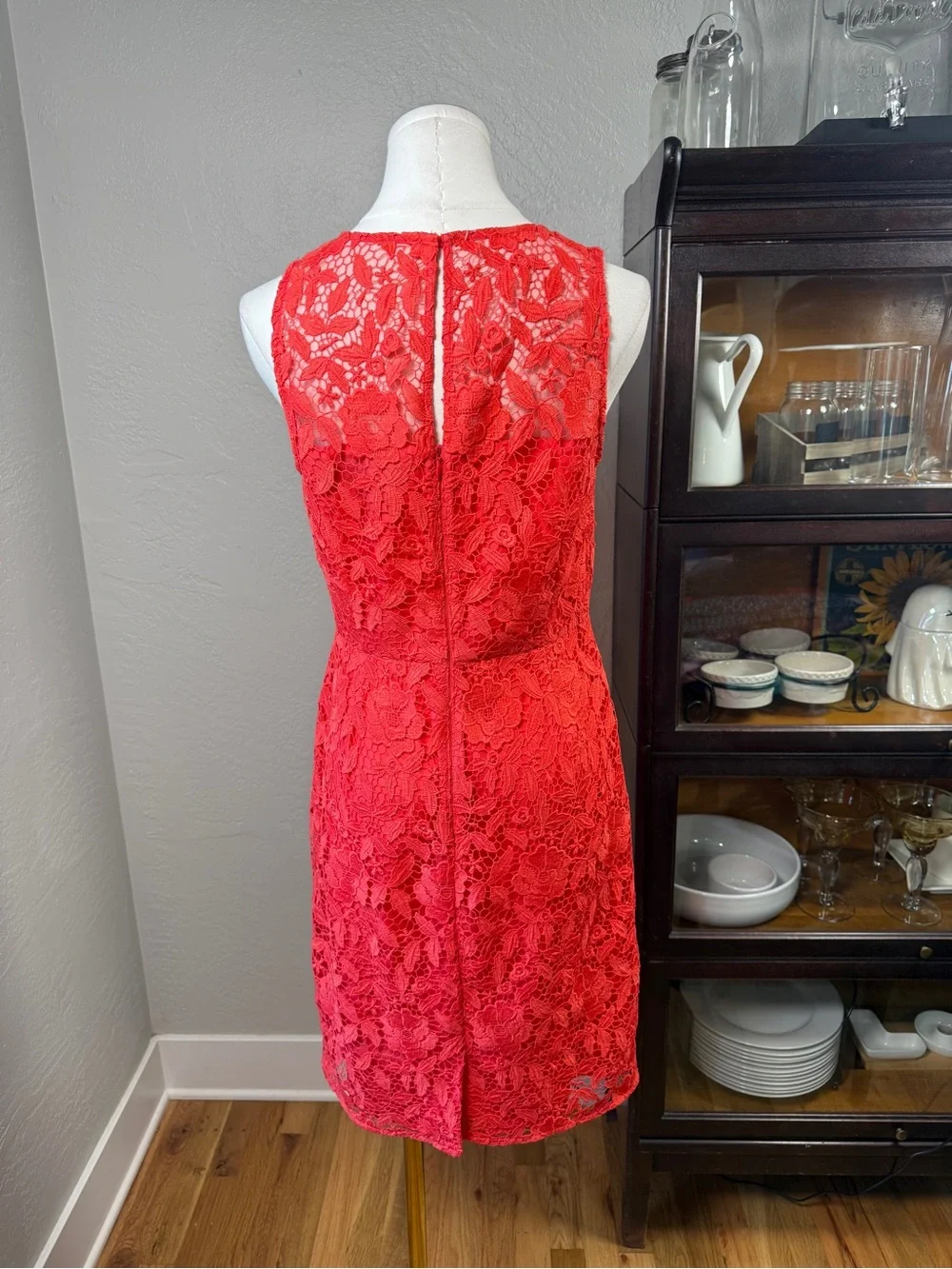 J.Crew Collection Floral Lace Sheath Dress Coral Red Sleeveless Size 6